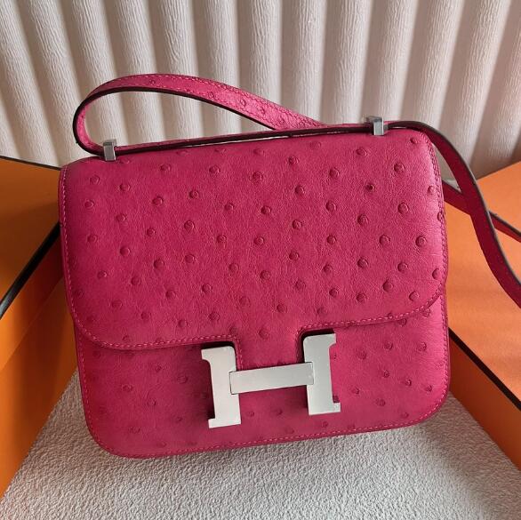 【エルメス HERMES】コンスタンス3 ミニ ローズティリアン (E5)シルバー金具 オーストリッチ A刻印(100%手縫い)